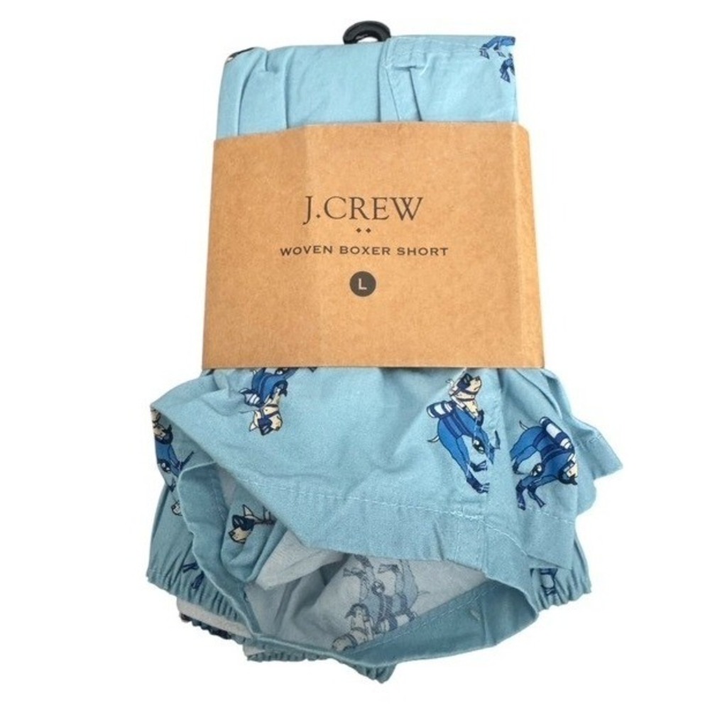J.Crew Mens Blue Cotton Boxer Short Scuba Diving Dog Print Large NEW